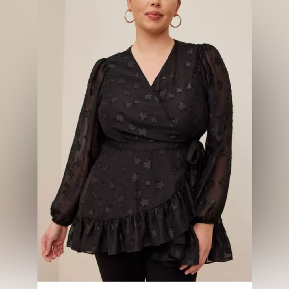 Torrid Lurex Star Surplice Ruffle‎ Hem Top